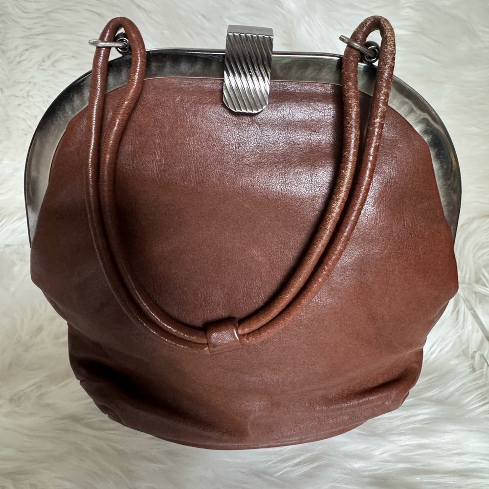 Vintage Saber Leather Brown Handbag with Silver Hardware